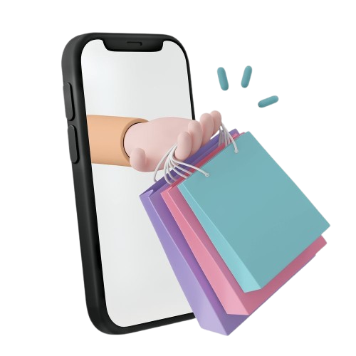 Shopping bag icon with colorful product packages, representing the DermoAesthetic store section